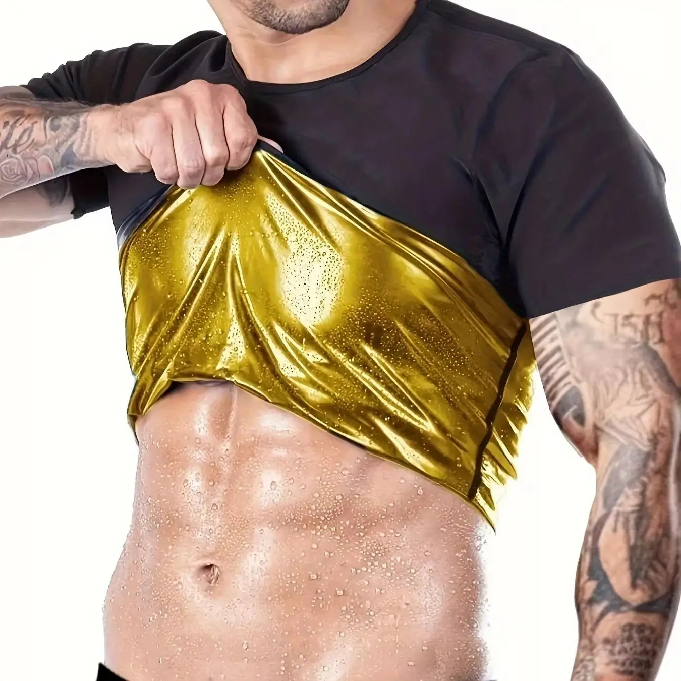 Men's gold compression a shirt, moisture-wicking material for workouts