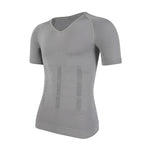 Men's grey compression shirt, breathable fabric for athletic performance