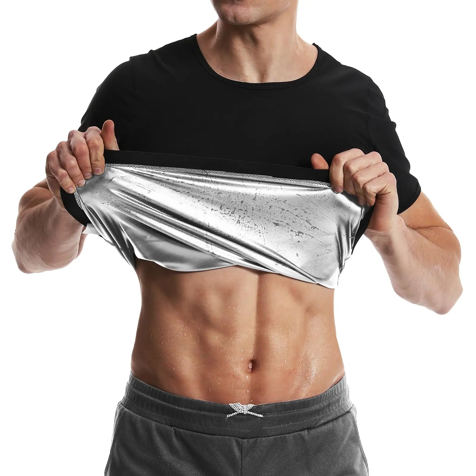 Men's black compression a shirt, moisture-wicking fabric for workouts