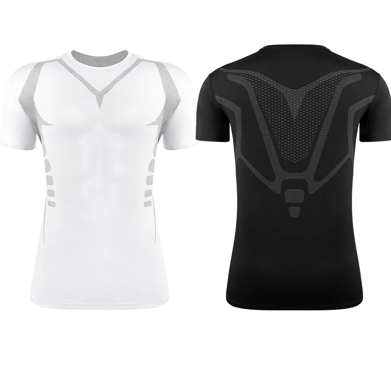 Men's compression shirt in white and black, ideal for workouts