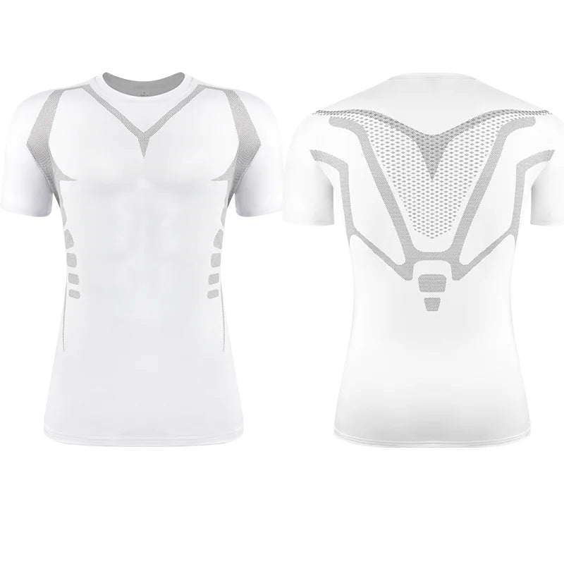 Men's white compression shirt for athletic performance and support
