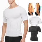 Men's white compression shirt, stretchy material for muscle support