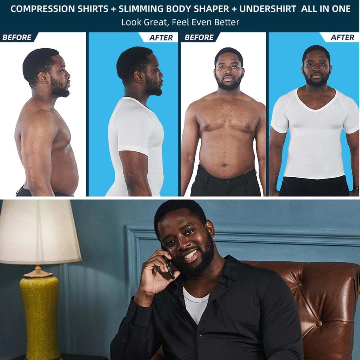 Men's white compression a shirt for a slim fit look