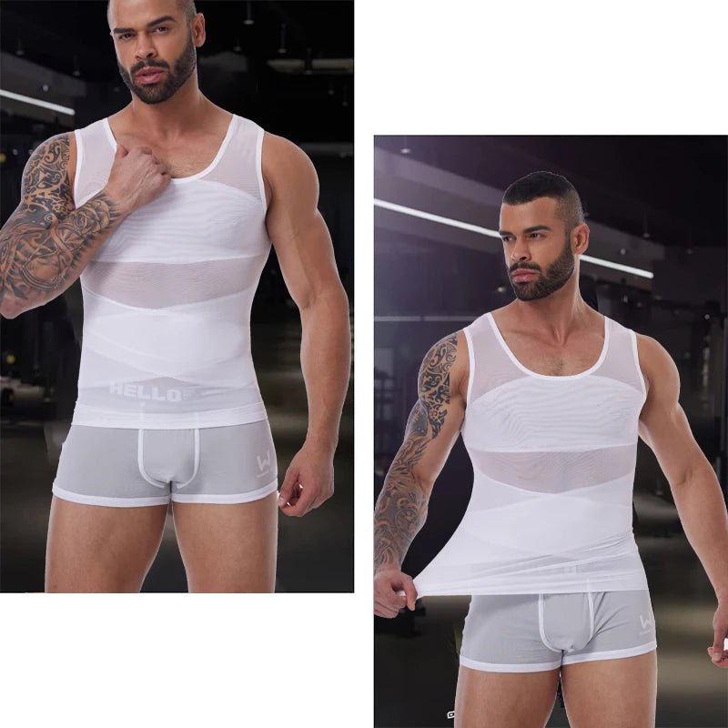 Men's white compression a shirt, lightweight fabric, for fitness training