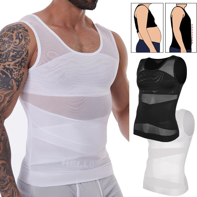 Men's compression a shirt in white, breathable material for everyday wear