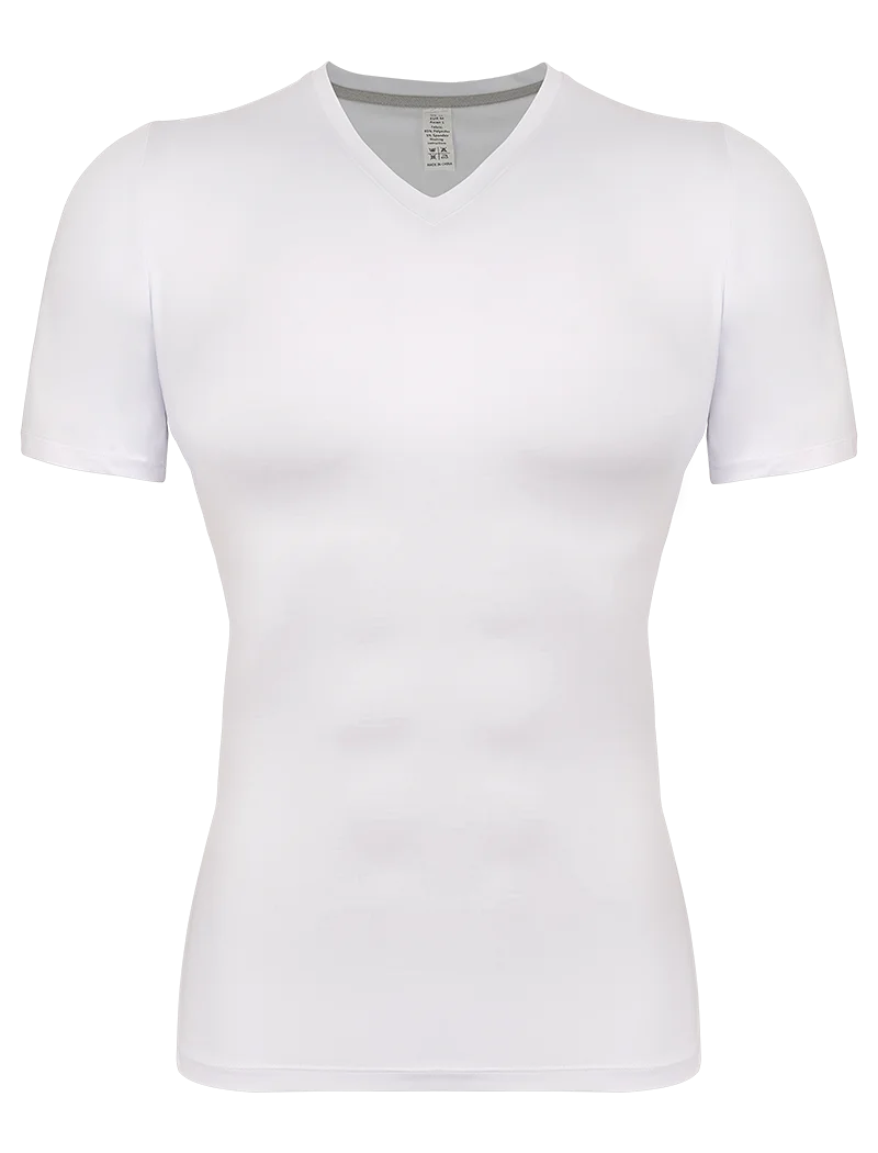 Men's white compression shirt, moisture-wicking fabric for active wear