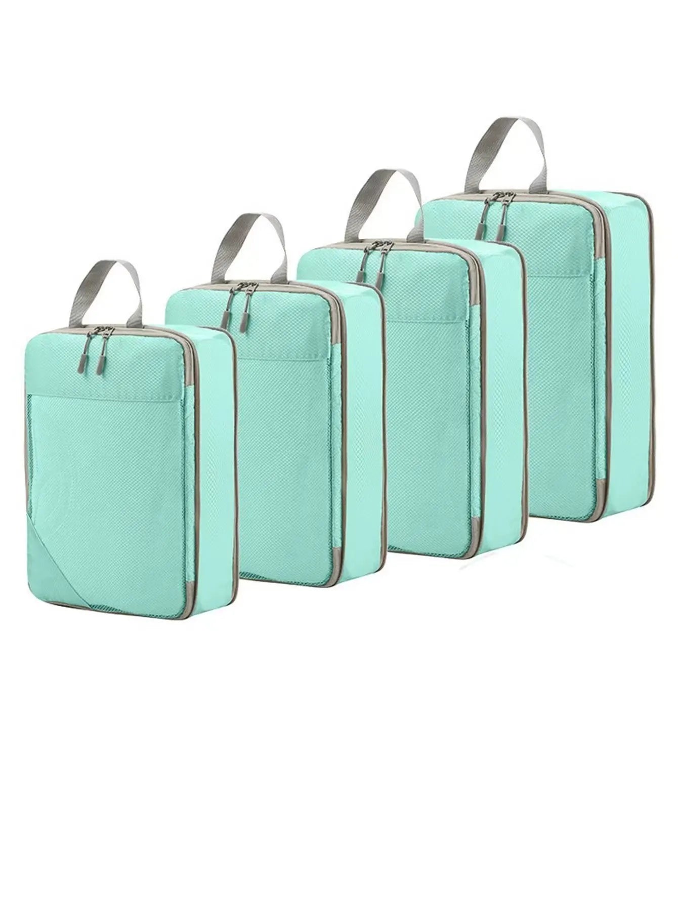 Turquoise compression packing cubes for travel, durable fabric organization