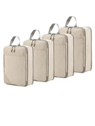 Beige compression packing cubes for travel, lightweight fabric and organized storage