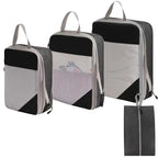 Black compression packing cubes for travel, durable material, set of three