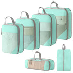 Mint green compression packing cubes for travel, lightweight and durable