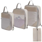 Beige compression packing cubes for travel in three sizes