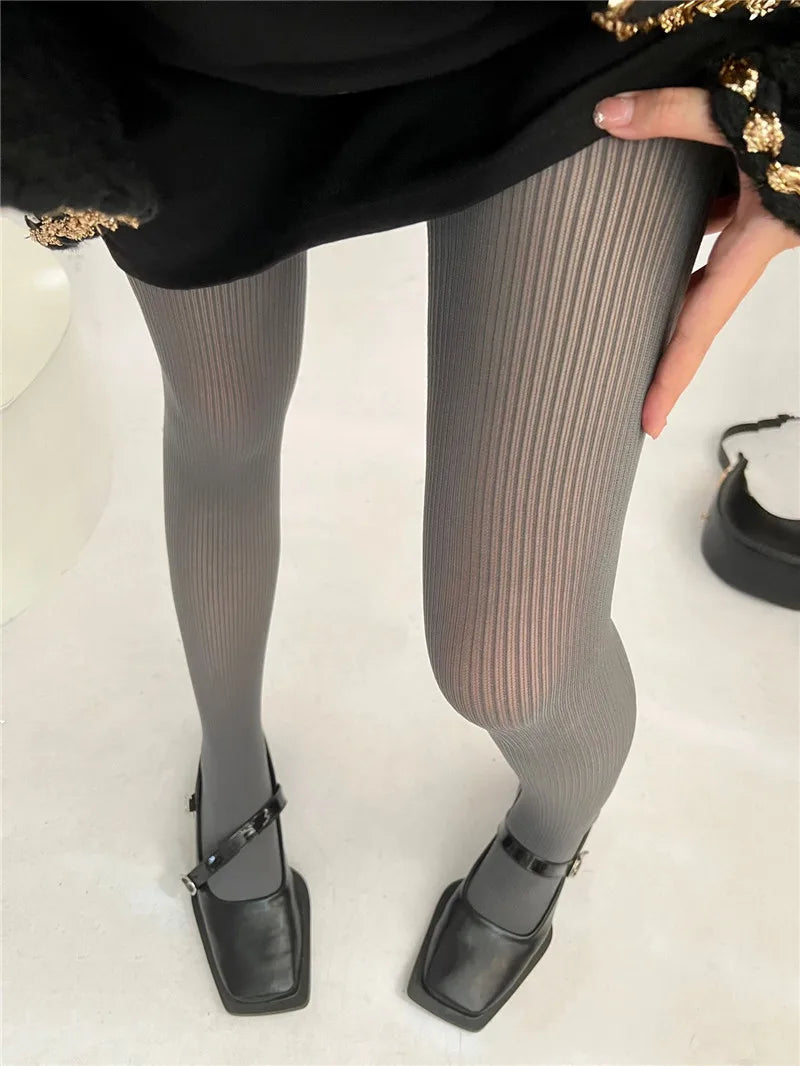 Gray compression pantyhose varicose veins, ribbed design for support