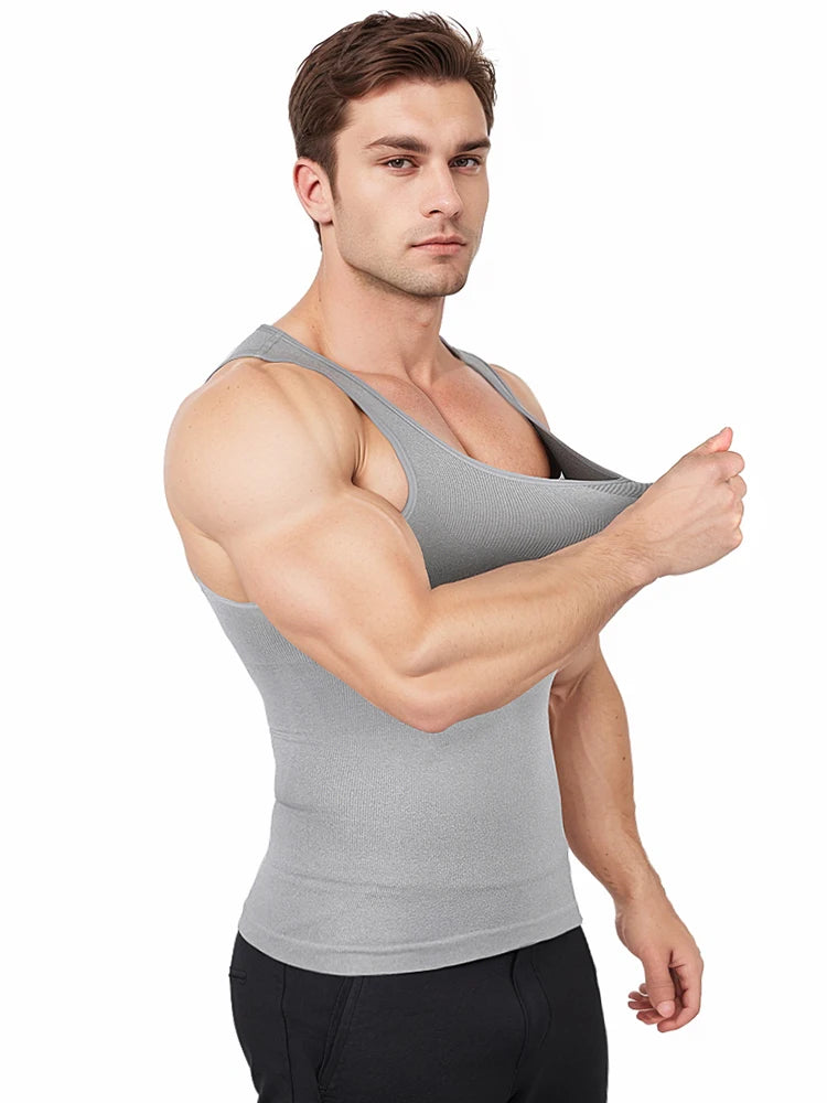 Men's gray compression tank top for athletic performance