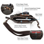 Women's leather waist bag in brown with multiple pockets for convenience