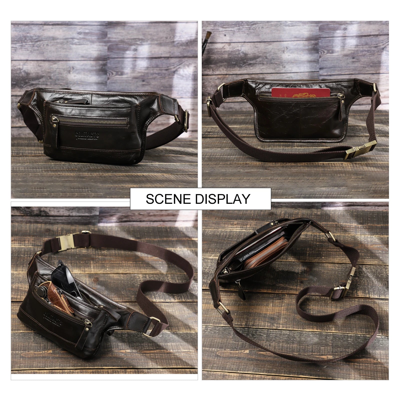 women's leather waist bag in brown, perfect for travel and daily use