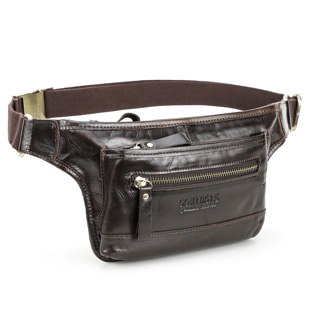 Brown women's leather waist bag for stylish hands-free travel