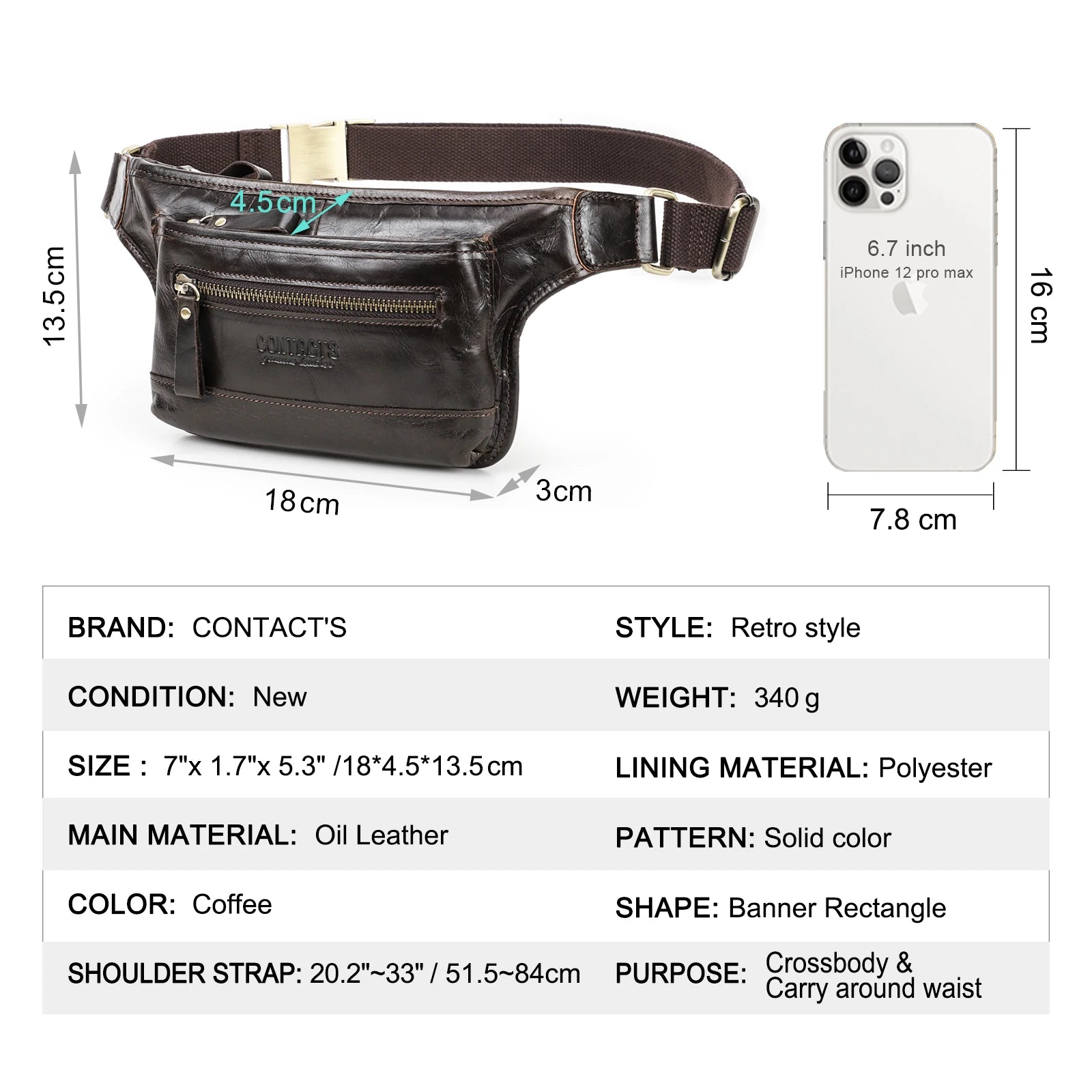 women's leather waist bag in coffee, retro style for daily use