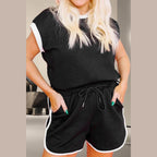 Contrast Trim Round Neck Top and Shorts Set - VacationGrabs