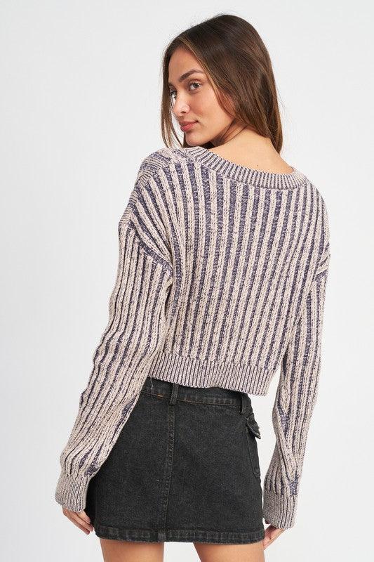 Women's Sweaters Contrasted Cable Knit Sweater Top