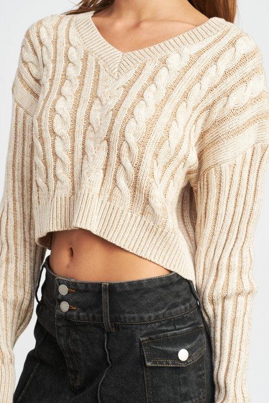 Women's Sweaters Contrasted Cable Knit Sweater Top