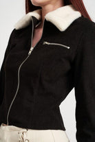 Women's Coats & Jackets Contrasted Collar And Cuff Crop Jacket