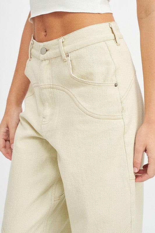 Women's Pants Contrasted Stitch Detail Wide Pants
