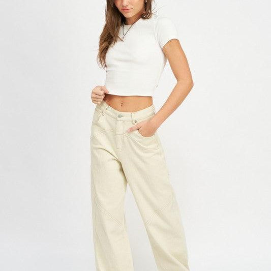 Women's Pants Contrasted Stitch Detail Wide Pants