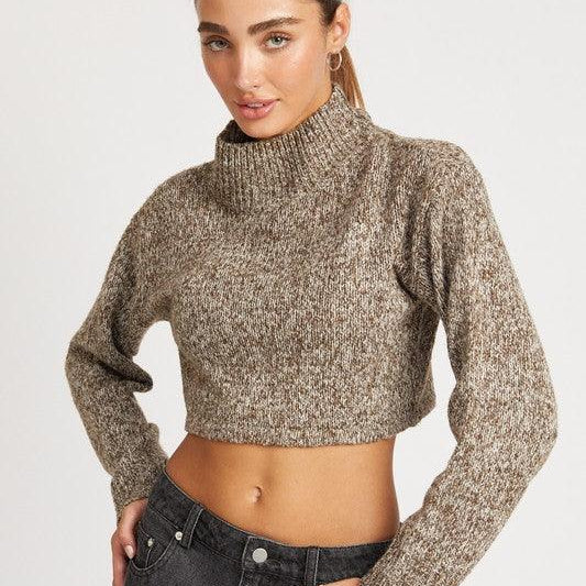 Women's Shirts Contrasted Turtle Neck Crop Top