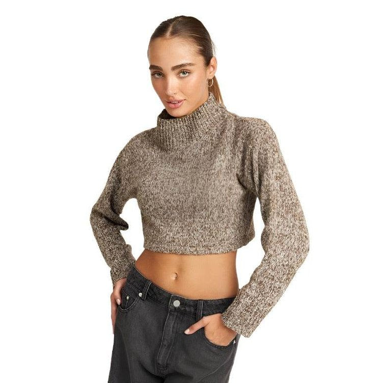 Contrasted Turtle Neck Crop Top - VacationGrabs