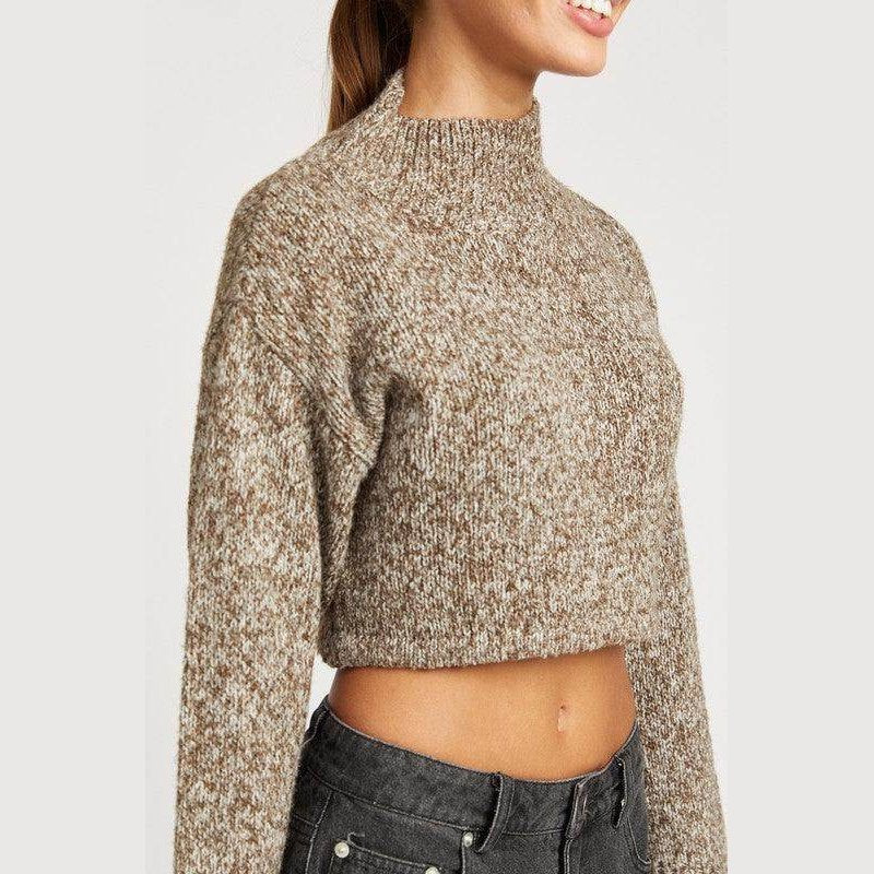 Contrasted Turtle Neck Crop Top - VacationGrabs