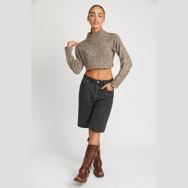 Contrasted Turtle Neck Crop Top - VacationGrabs