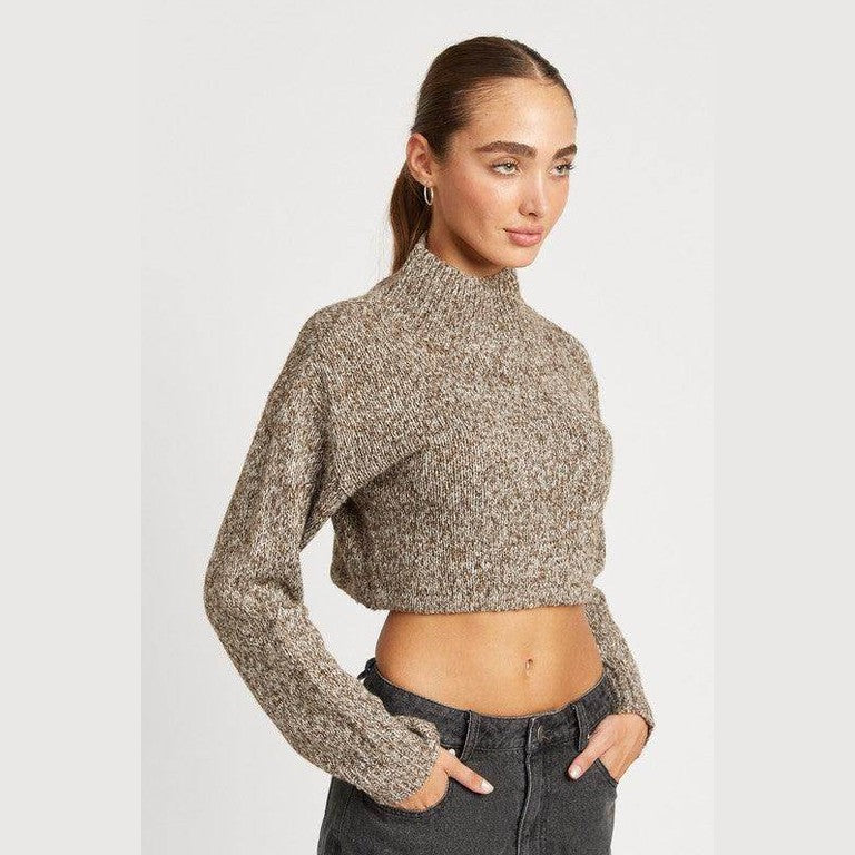 Contrasted Turtle Neck Crop Top - VacationGrabs