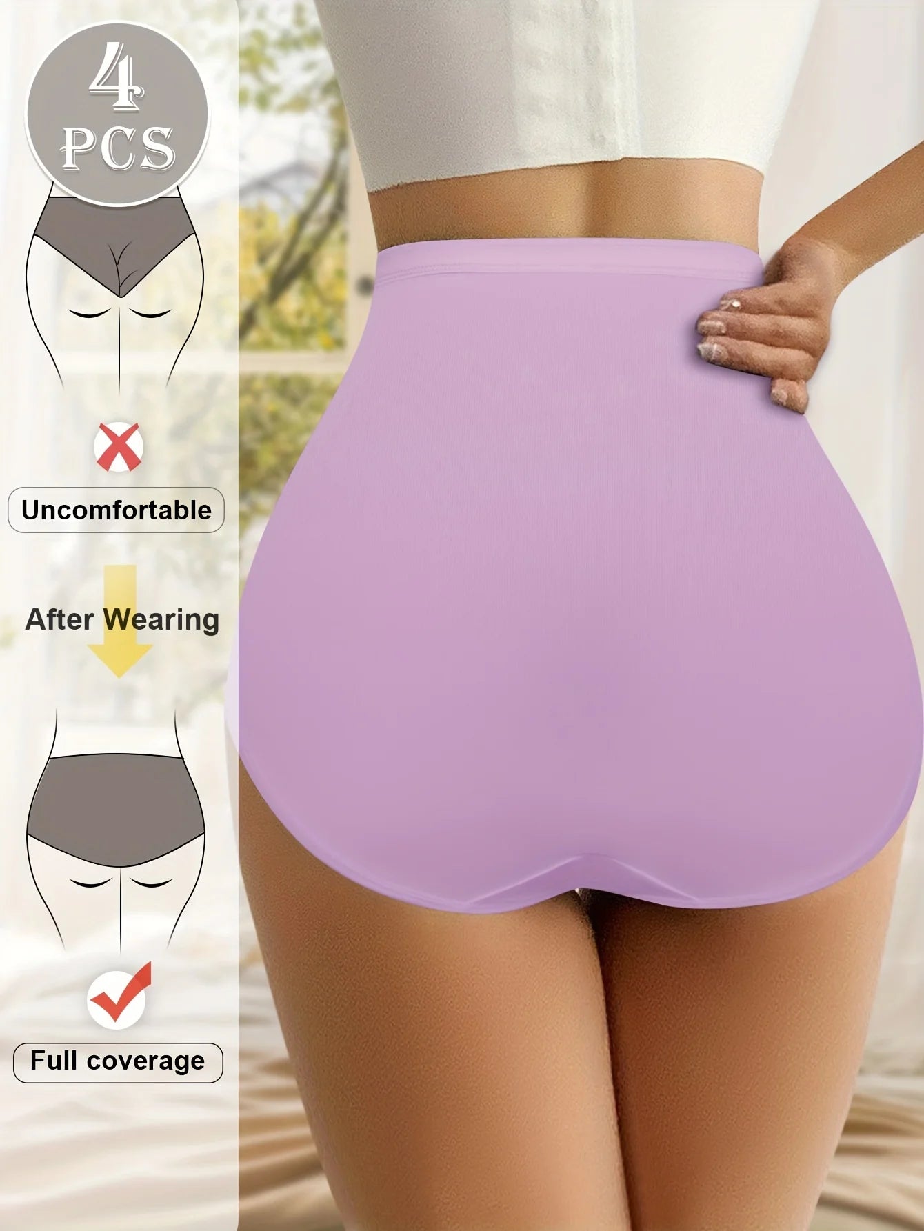 Purple control briefs with tummy control, comfortable full coverage