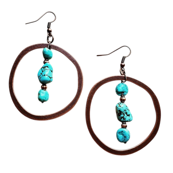 Copper Hoop Earrings w/ Blue Turquoise and Copper