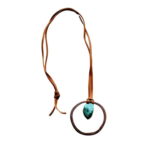 Women's Jewelry - Necklaces Cord Necklace With Gold Hoop And Turquoise