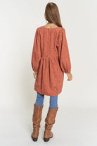 Women's Dresses Corduroy Fabric Quilted Bib Henley Style Mini Dress