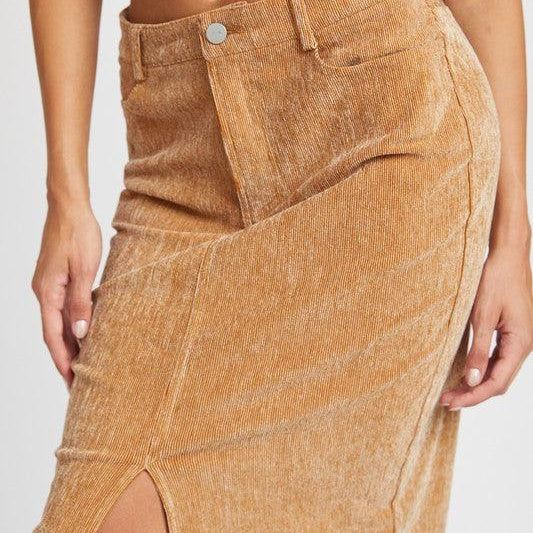 Women's Skirts Corduroy Mid Skirt With Front Slit