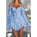Light blue corset dress dress with ruffled layers for stylish occasions