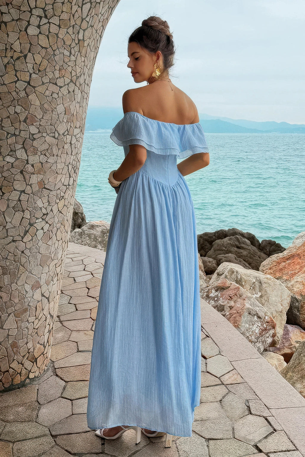 Women's light blue corset dress, perfect for summer outings