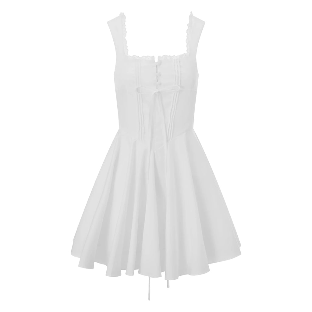 White corset dress, lightweight fabric, perfect for summer outings