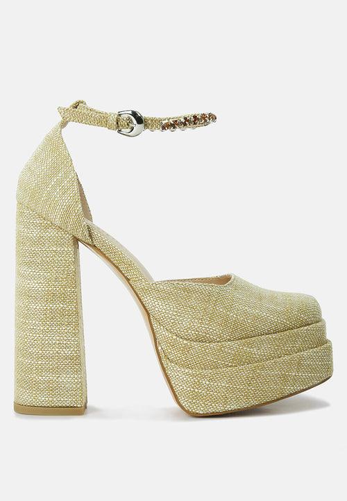Women's Shoes - Heels Cosette Diamanate Embellished Ankle Strap High Block Heel Sandals
