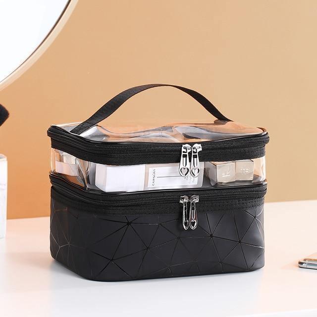 VacationGrabs multi compartment cosmetic bag with transparent top for easy access to travel essentials