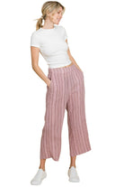 Women's Pants Cotton Bleu by Nu Lab Striped Elastic Waist Wide Leg Pants
