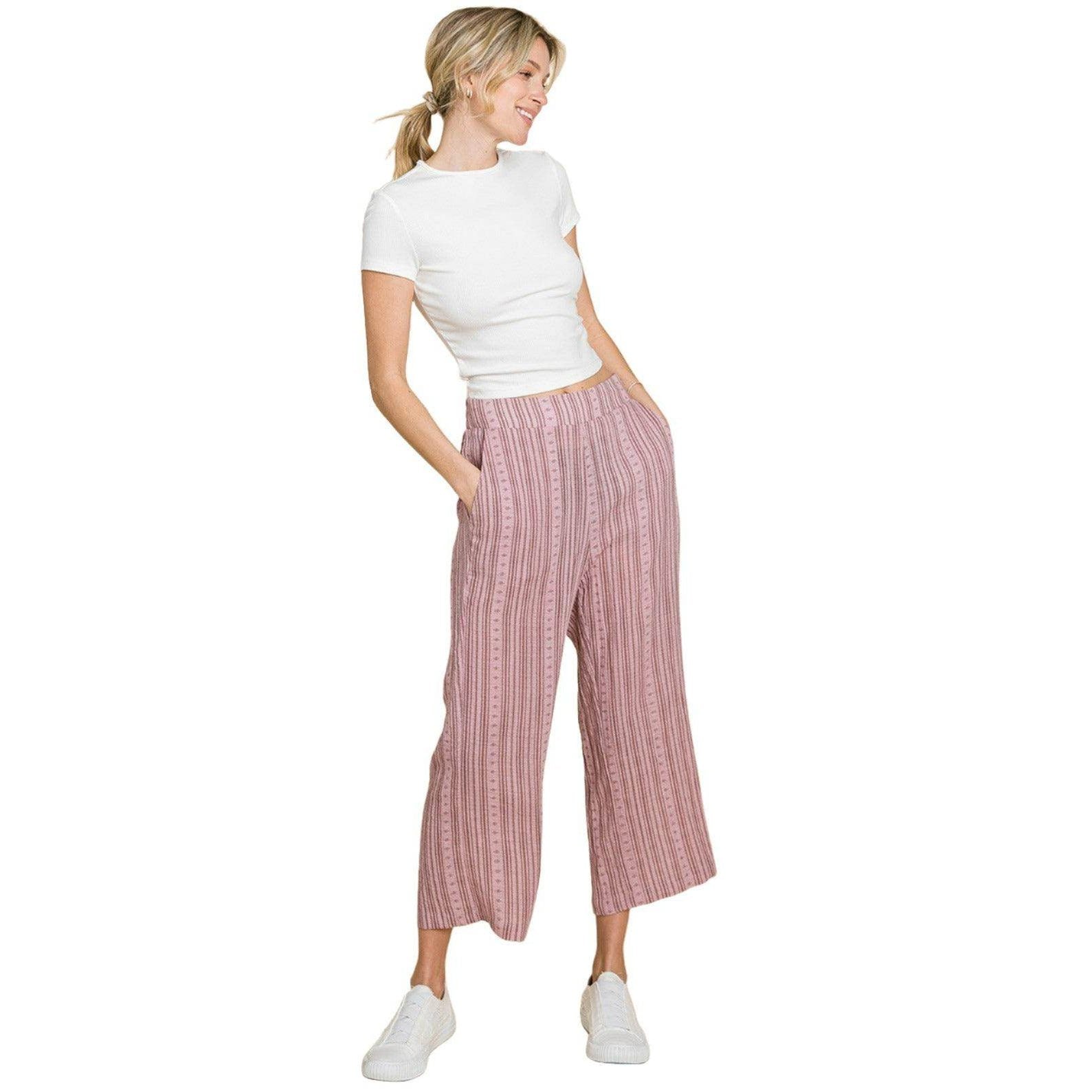 Cotton Bleu by Nu Lab Striped Elastic Waist Wide Leg Pants - VacationGrabs