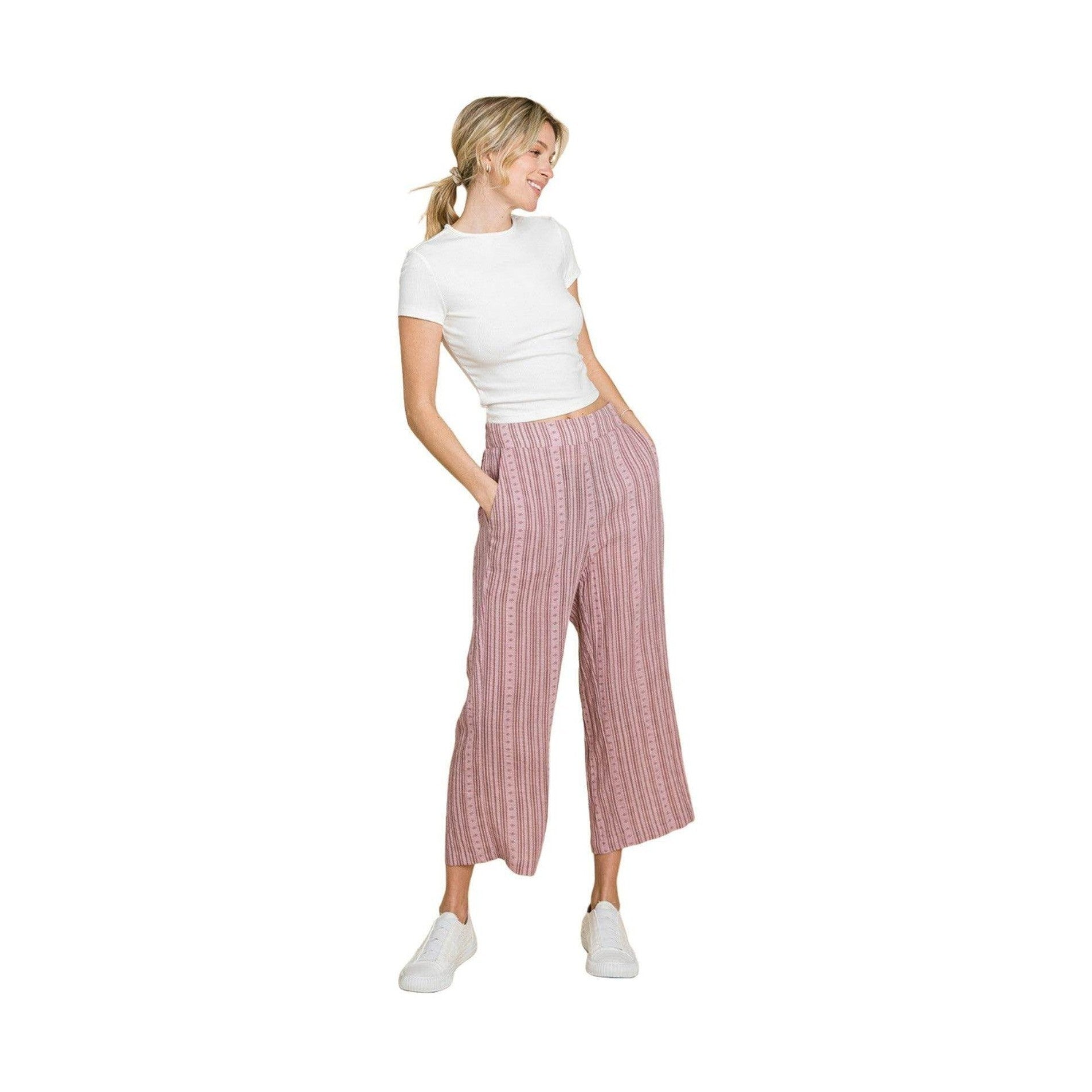 Cotton Bleu by Nu Lab Striped Elastic Waist Wide Leg Pants - VacationGrabs