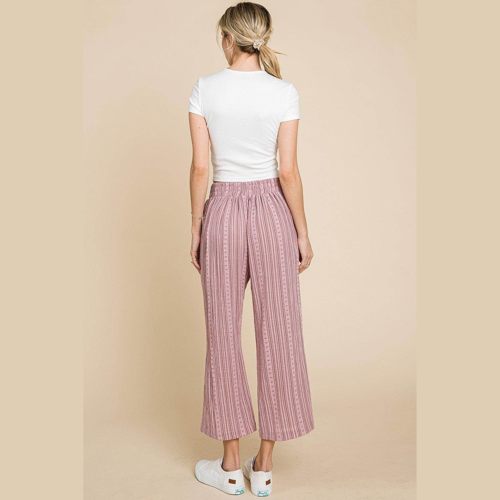 Cotton Bleu by Nu Lab Striped Elastic Waist Wide Leg Pants - VacationGrabs