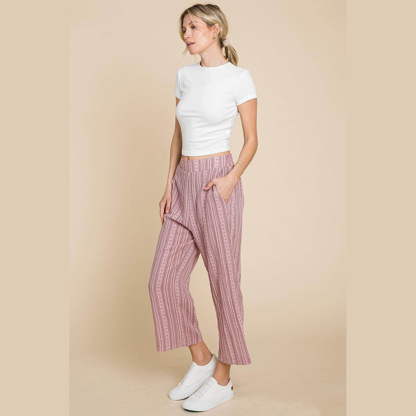 Cotton Bleu by Nu Lab Striped Elastic Waist Wide Leg Pants - VacationGrabs