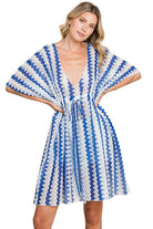 Women's Swimwear - Cover Ups Cotton Bleu by Nu Lab Tied Striped Plunge Half Sleeve Cover-Up