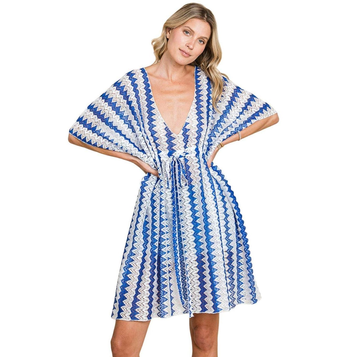 Cotton Bleu by Nu Lab Tied Striped Plunge Half Sleeve - VacationGrabs