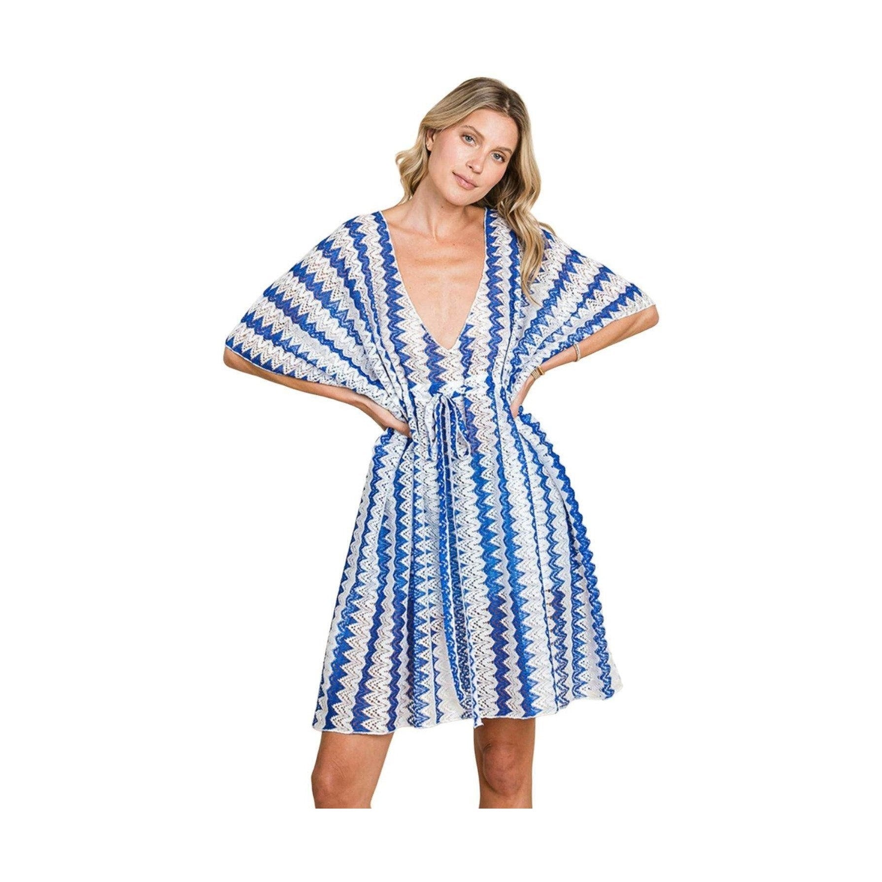 Cotton Bleu by Nu Lab Tied Striped Plunge Half Sleeve - VacationGrabs